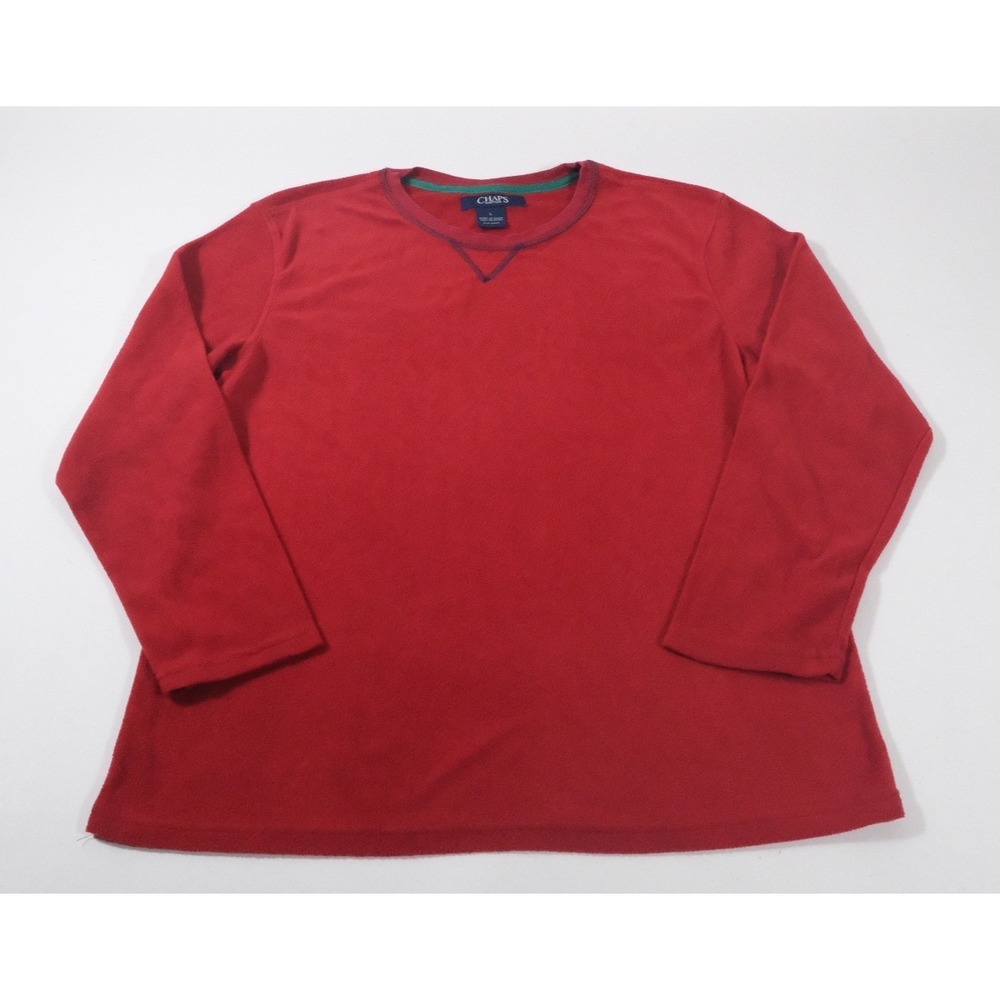 Chaps Sleepwear Top Mens L Red Fleece Long Sleeve Crew Neck Solid Pajama Shirt